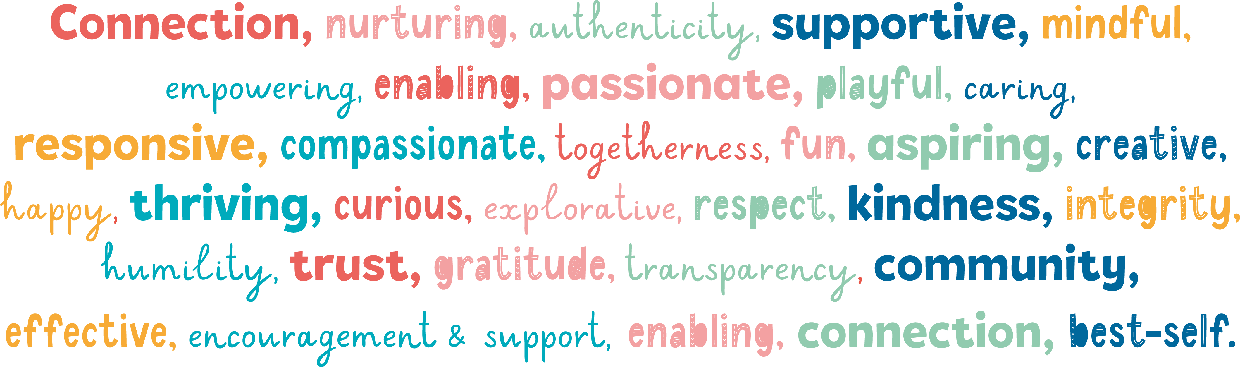 happy mojos core values words graphic